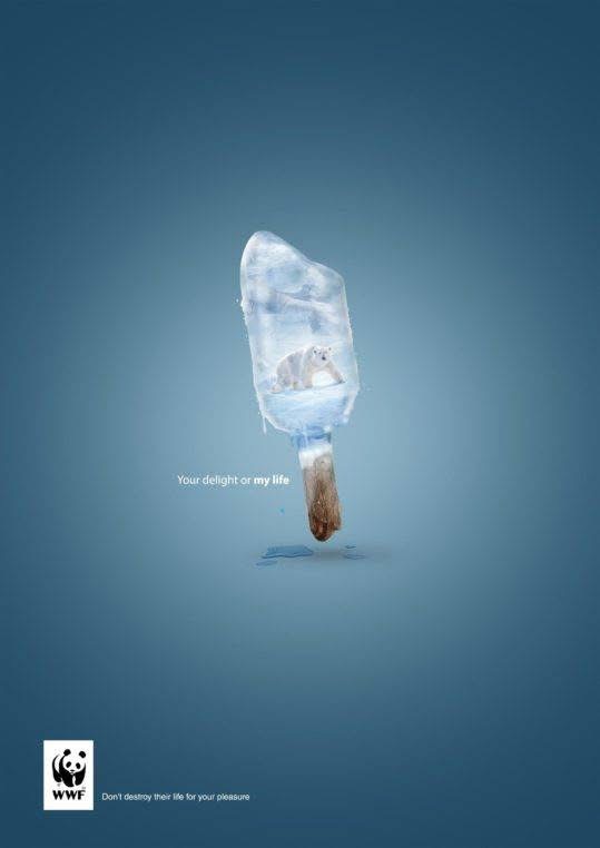 Imagen de WWF con un iceberg en forma de helado derritiéndose como metáfora del cambio climático